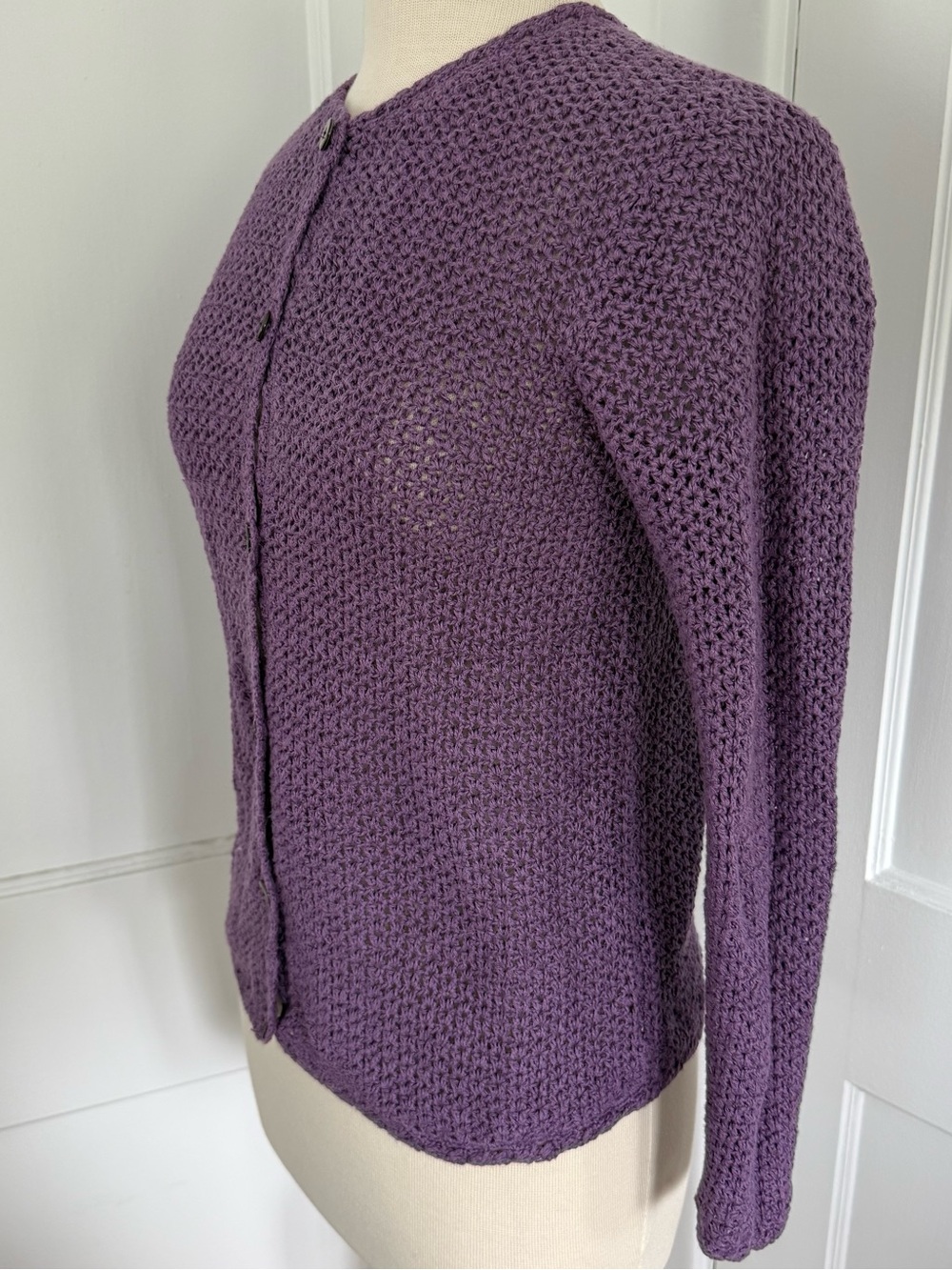 L. L. Bean Crochet Cotton Linen Button-Up Women's Sweater Cardigan Size Small - Picture 3 of 7